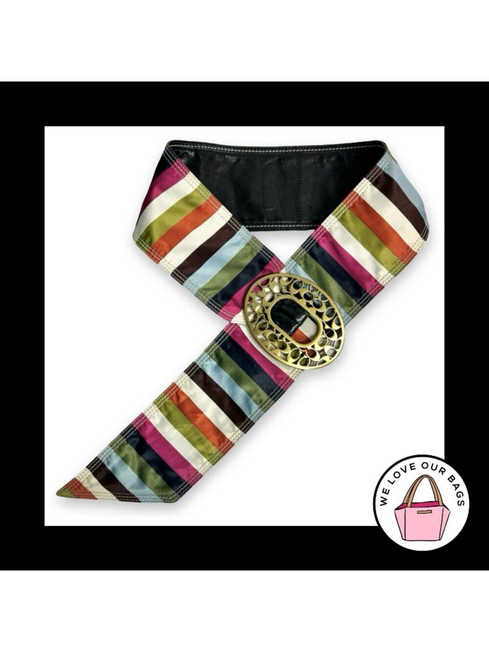 Rare Y2K VINTAGE COACH LEGACY Sash Belt 65th Anniversary Stripe Buckle Leather